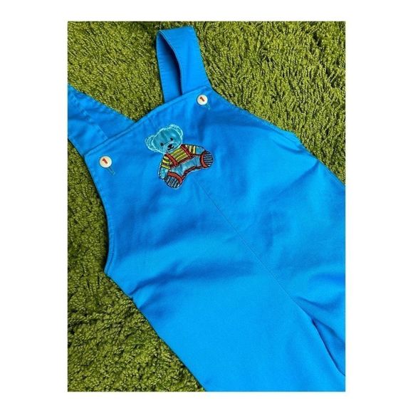 Vintage Sky Blue Teddy Bear Overalls Jumpsuit - Picture 2 of 10